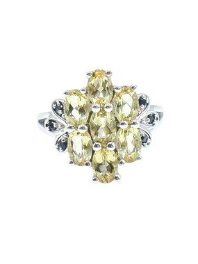 Citrine Onyx Sterling Silver Cluster Ring Size 7 Statement